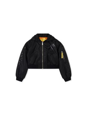OFF WHITE Ribbon Diagonals Hooded Cropped Bomber Jacket BLACK 44GEH005F26F001