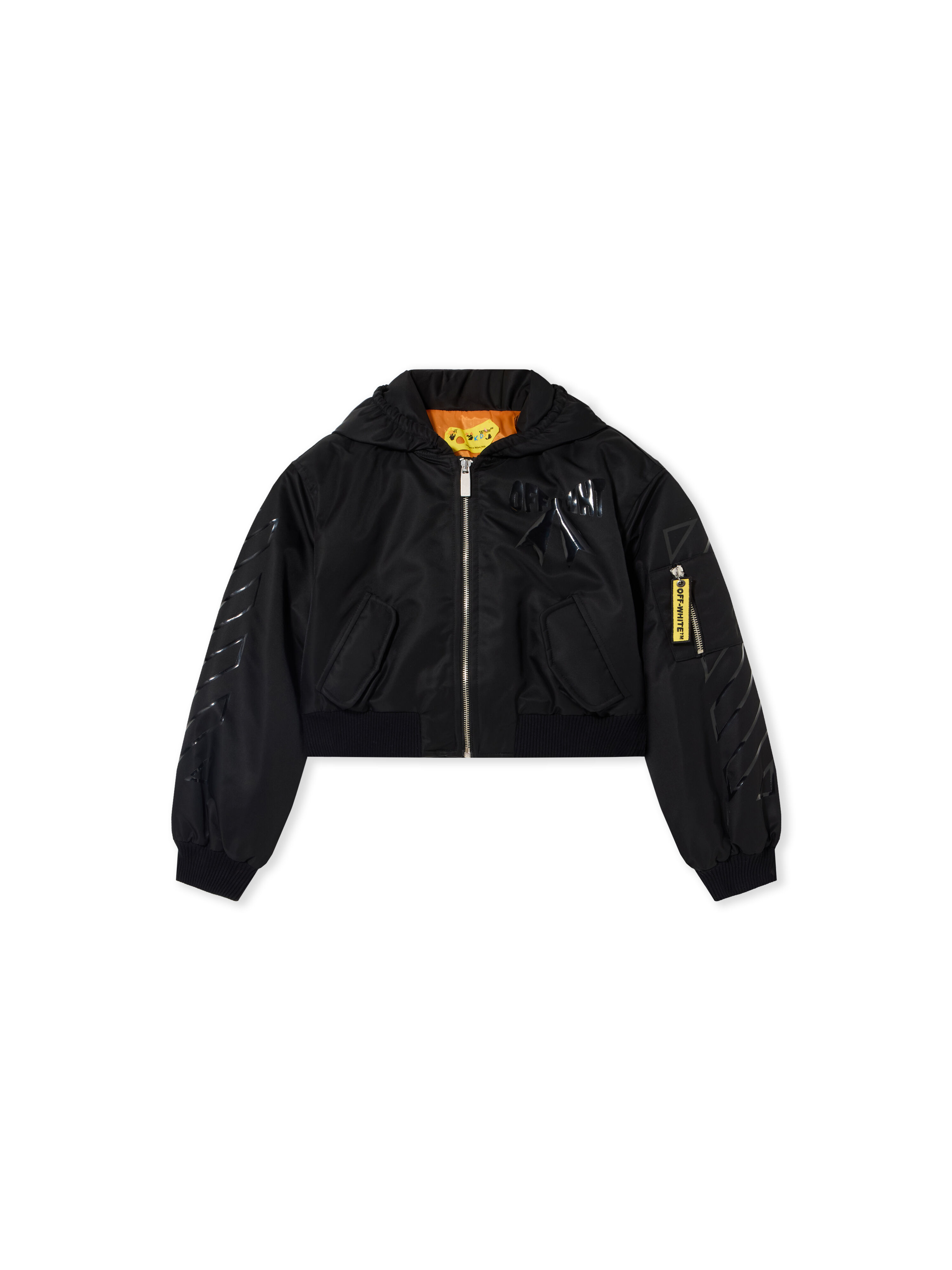 Ribbon Diagonals Hooded Cropped Bomber Jacket OFF WHITE Ribbon Diagonals Hooded Cropped Bomber Jacket BLACK 44GEH005F26F001