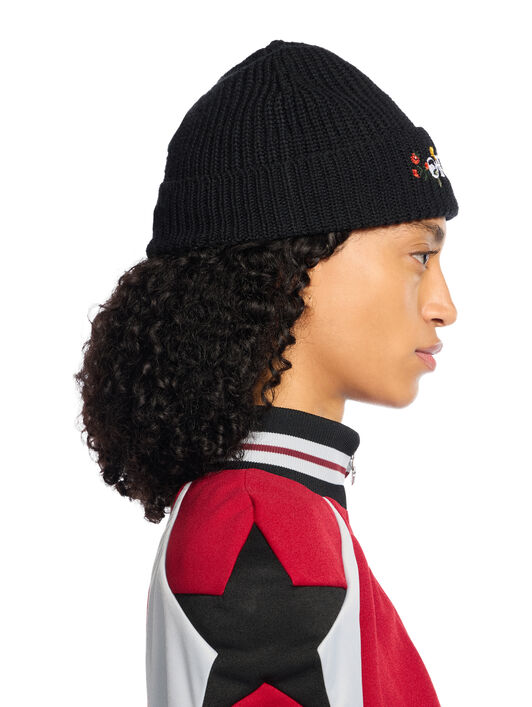 OFF WHITE Floral Embroidered Beanie BLACK - MULTICOLOR OWLC017F25KNI001