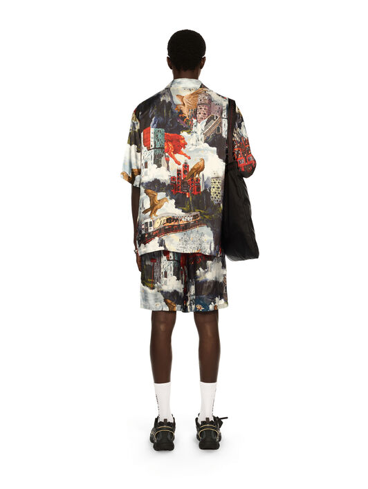 OFF WHITE World Paint Viscose Bowling Shirt DUSTY BLUE - DUSTY BLUE OMGG01FF25FAB006