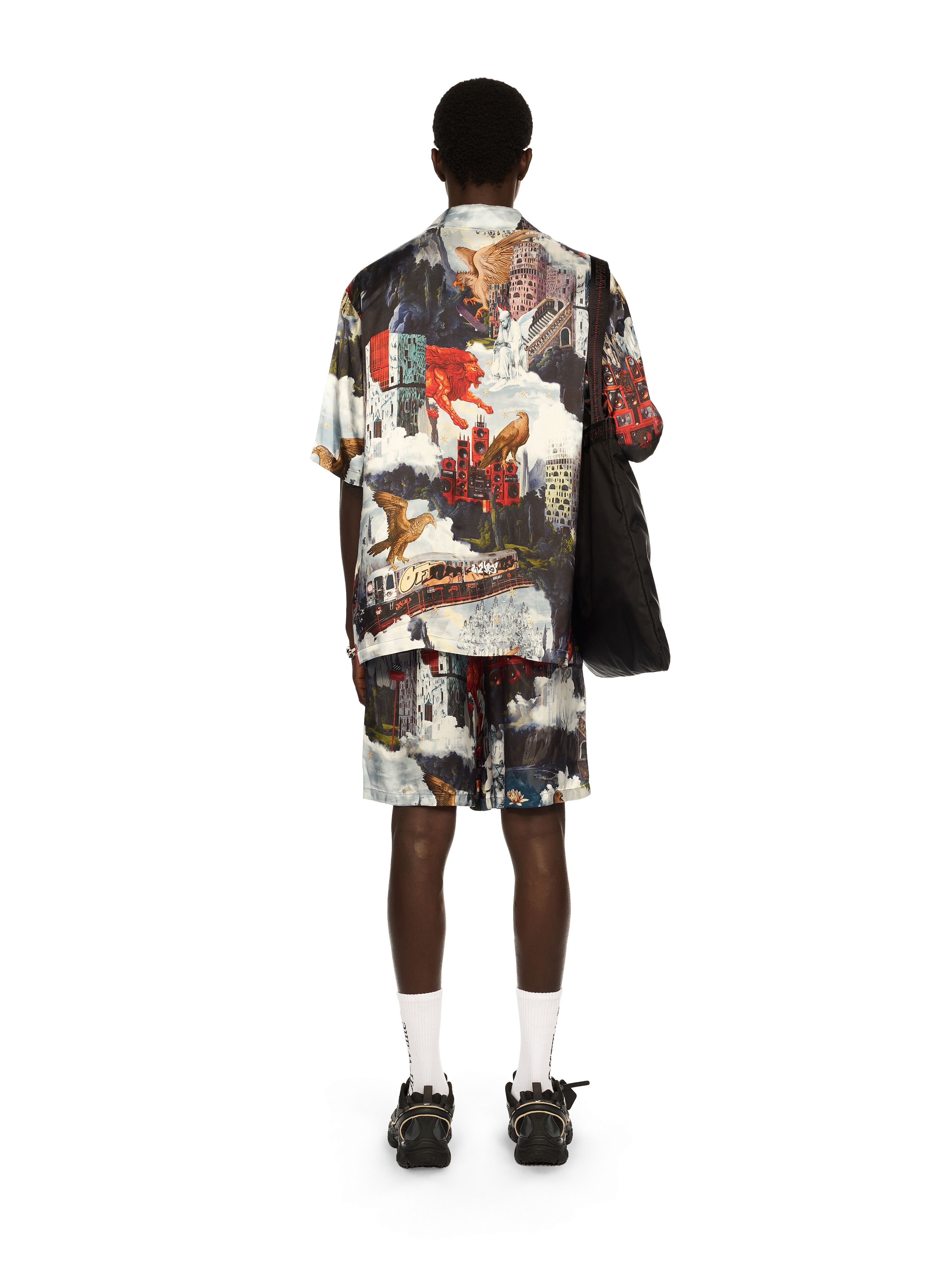 OFF WHITE World Paint Viscose Bowling Shirt DUSTY BLUE - DUSTY BLUE OMGG01FF25FAB006