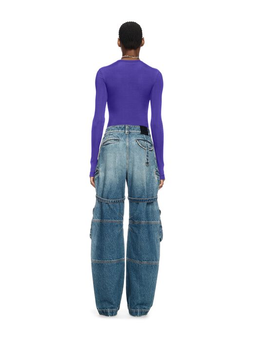OFF WHITE Violet Ribbed Long-Sleeved Top PURPLE OWAD136S25JER001