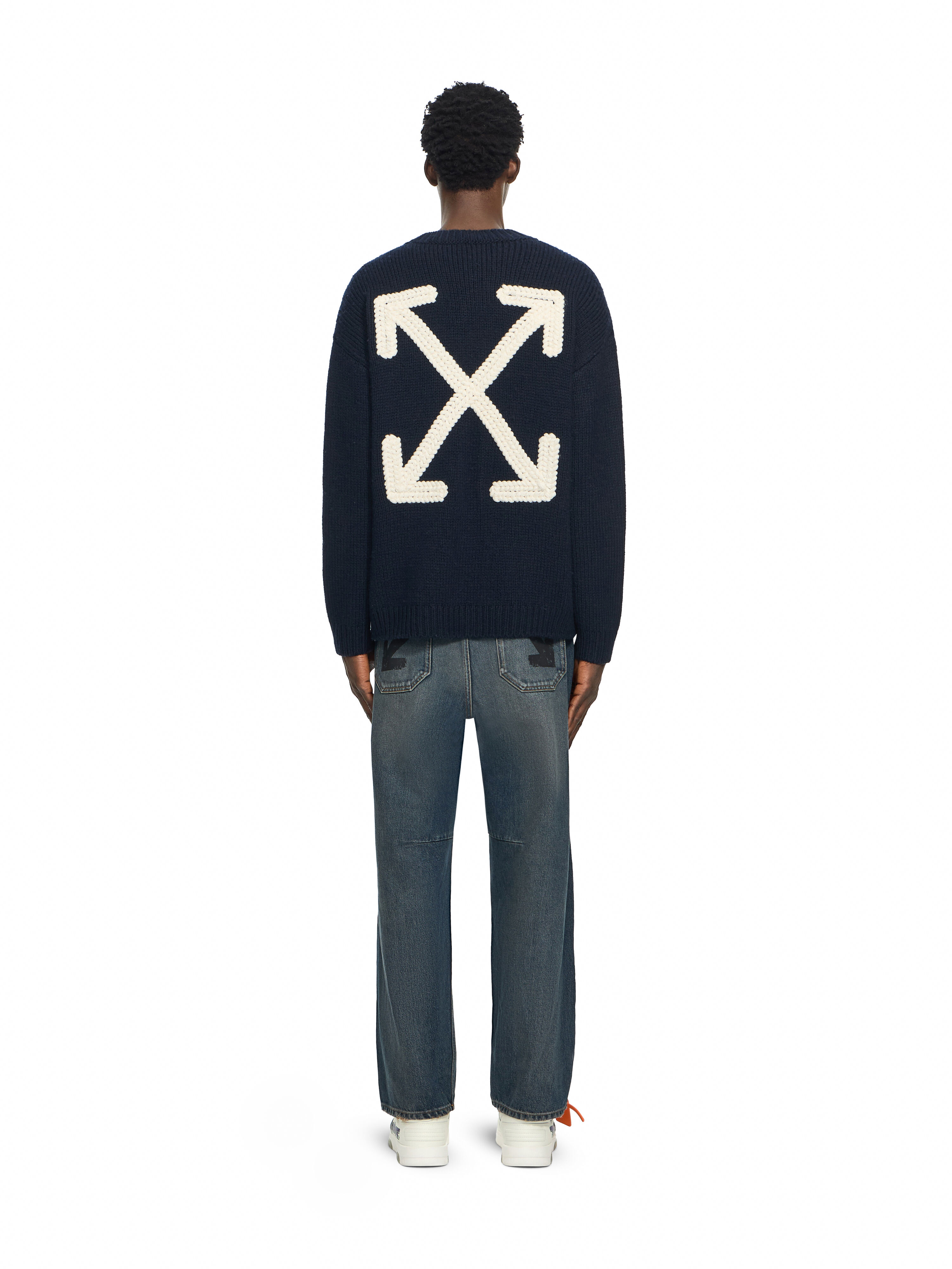OFF WHITE Maxi Arrow Embroidered Knit Crewneck BLUE GRAPHITE 44MHE212F26K001