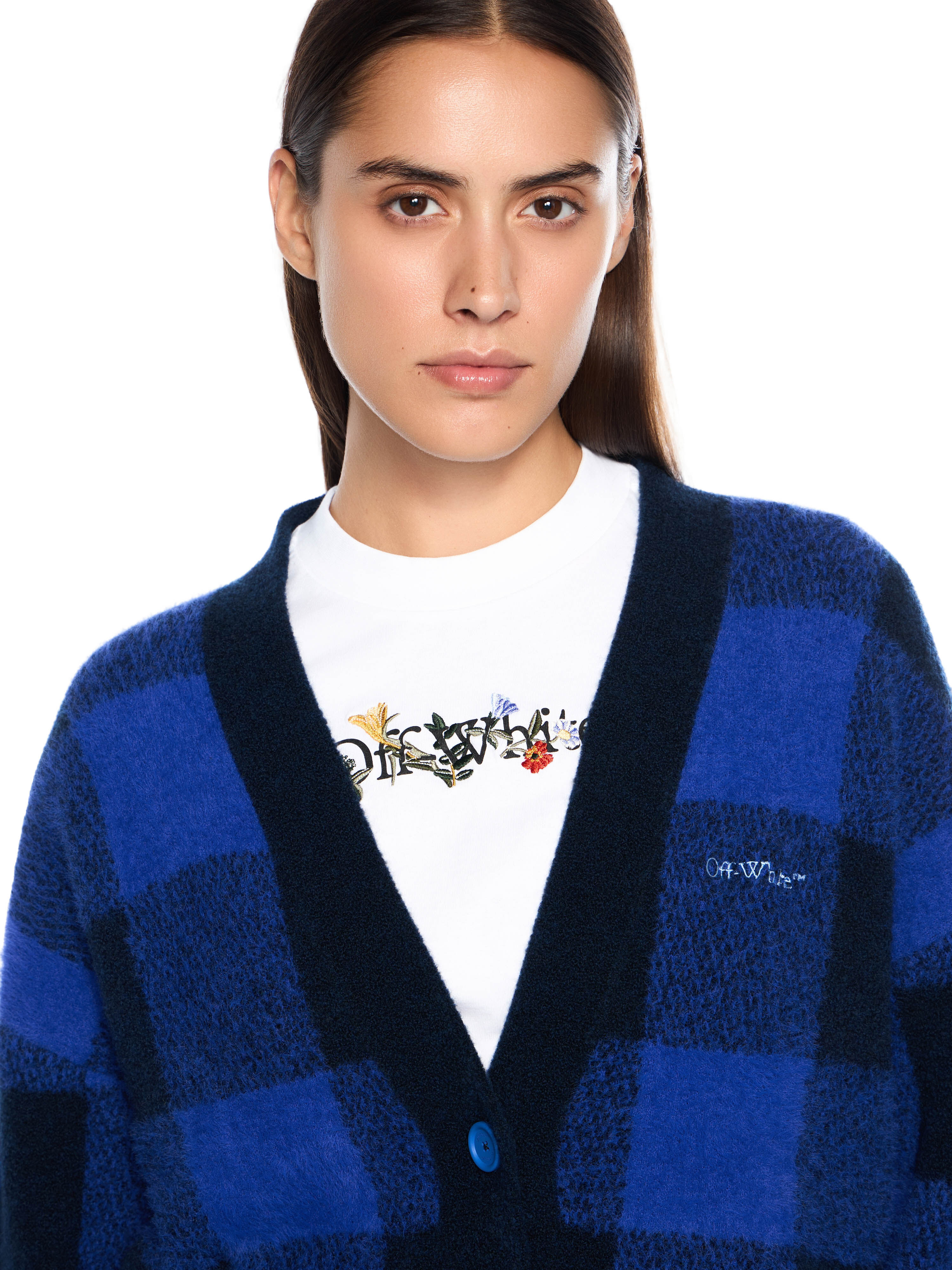 OFF WHITE Jacquard Check Knit Cardigan ELECTRIC BLUE-KENTUCKY BLUE OWHB04JF25KNI001