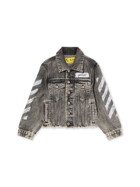 OFF WHITE Diagonal Sponge Denim Jacket GREY - WHITE OGYE002F25DEN001
