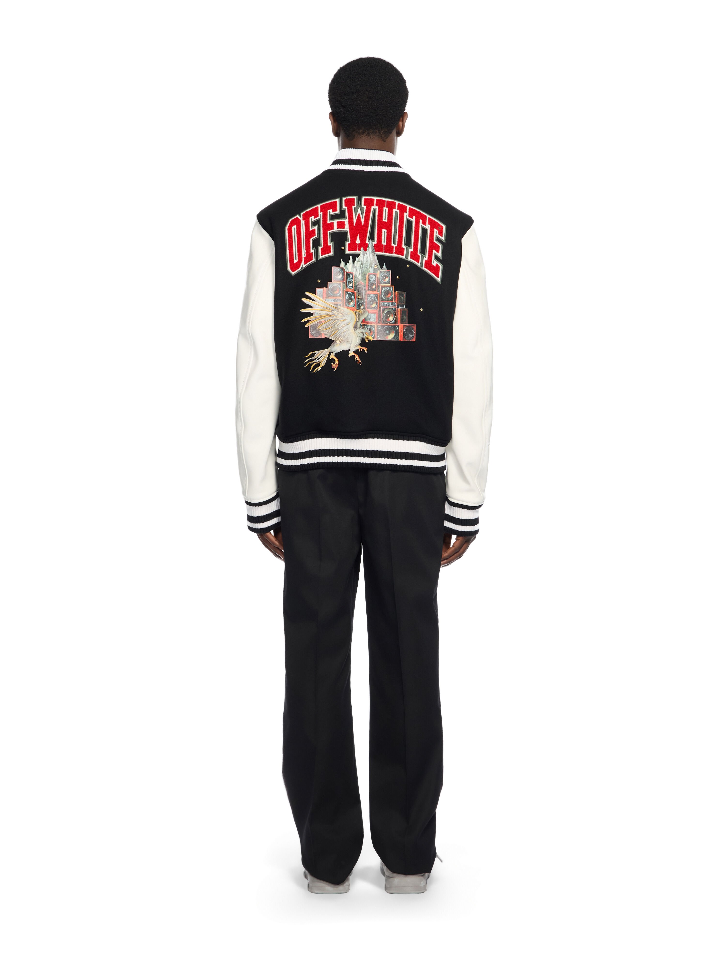 OFF WHITE Soundsystem Varsity Jacket BLACK-RED DAHLIA OMJA122F25LEA003