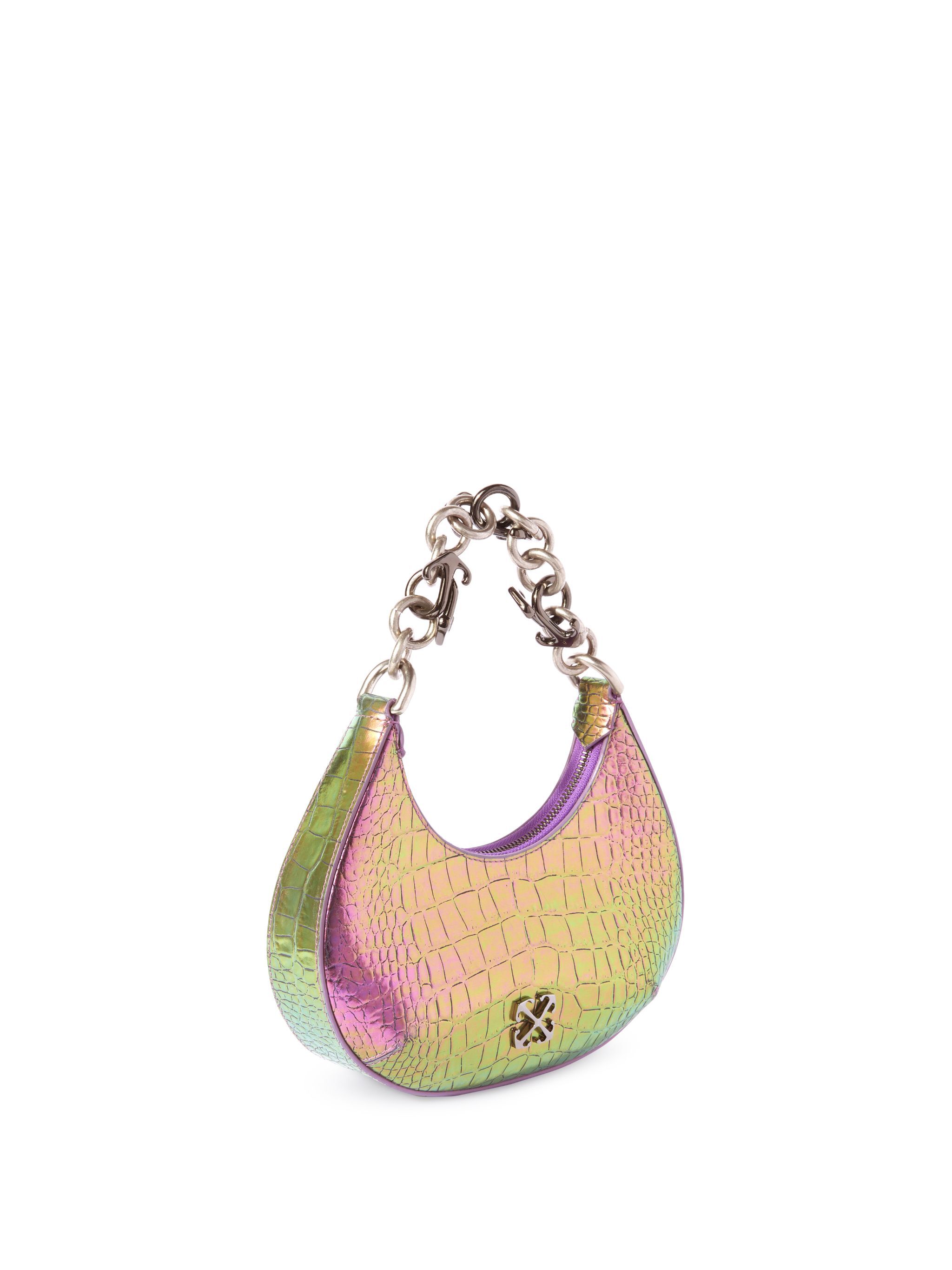 OFF WHITE BORSA A SPALLA HEMISPHERE CON FINITURA COCCODRILLO OLOGRAFICA ROSA OWNN184S25LEA002
