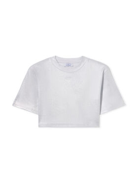 OFF WHITE Off Coated Rib Crop T-Shirt SILVER - WHITE OWAA081S25JER001