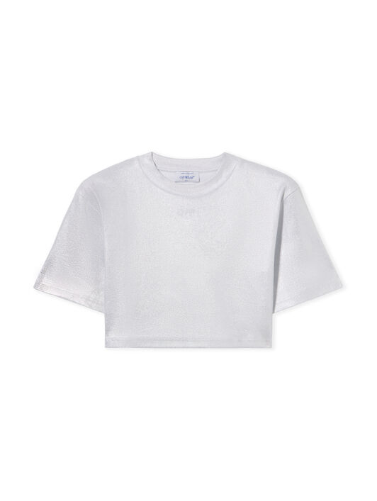 OFF WHITE Off Coated Rib Crop T-Shirt SILVER - WHITE OWAA081S25JER001