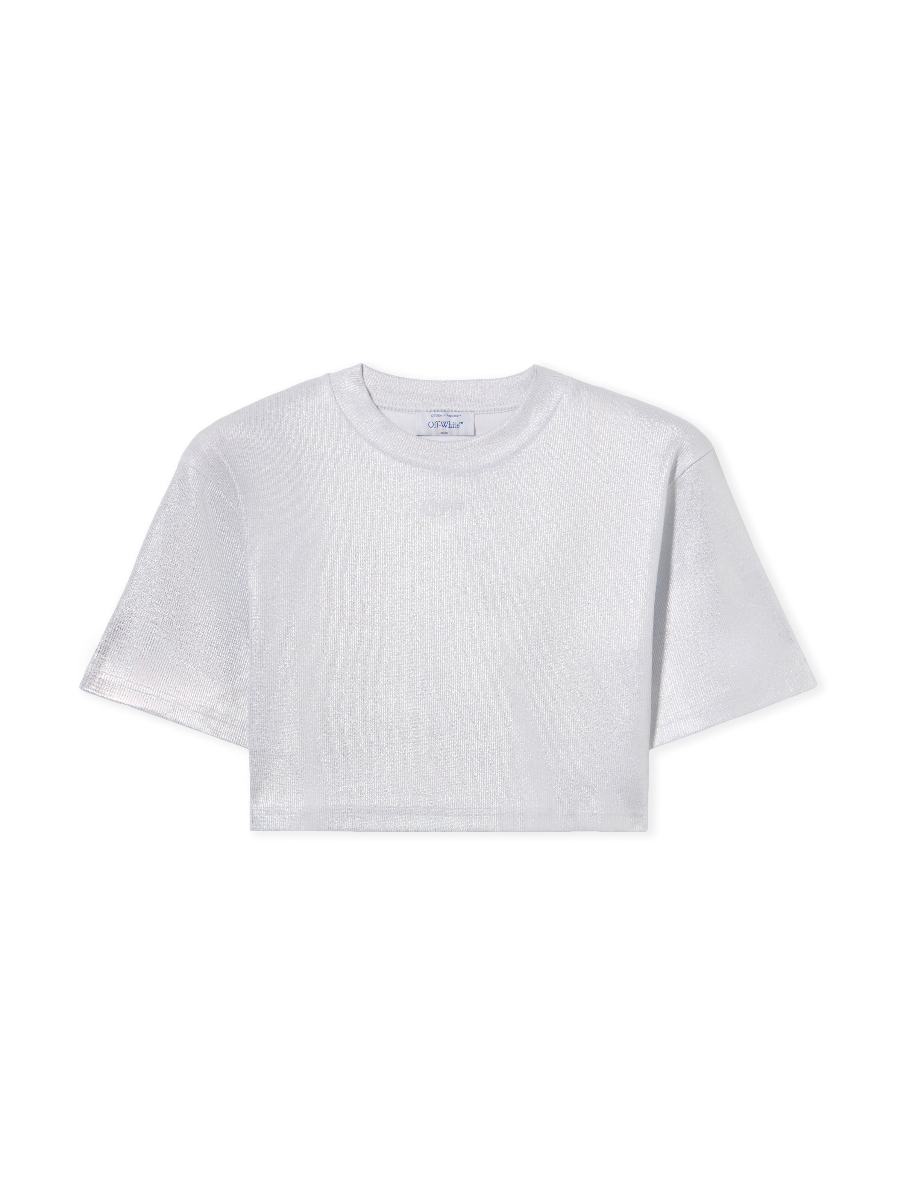 OFF WHITE Off Coated Rib Crop T-Shirt SILVER - WHITE OWAA081S25JER001