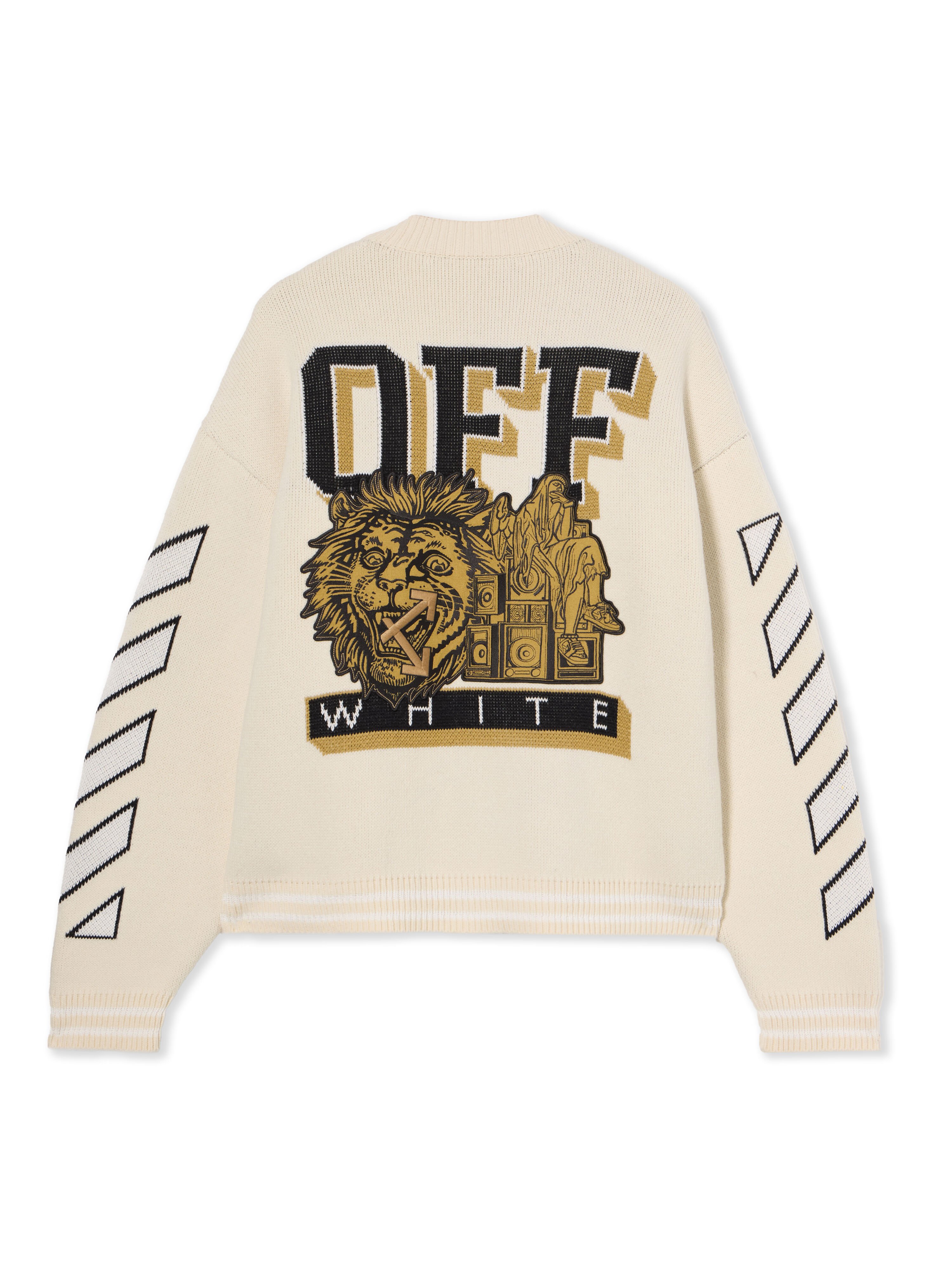 OFF WHITE Lion Varsity Knit Cardigan CREAM - BLACK OMHB019F25KNI001