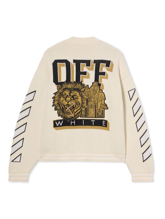 Lion Varsity Knit Cardigan OFF WHITE Lion Varsity Knit Cardigan CREAM - BLACK OMHB019F25KNI001