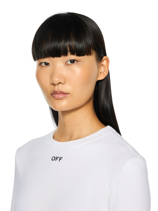 OFF WHITE Off Stamp Ribbed Long Sleeves T-Shirt White-Black 2FB00674T