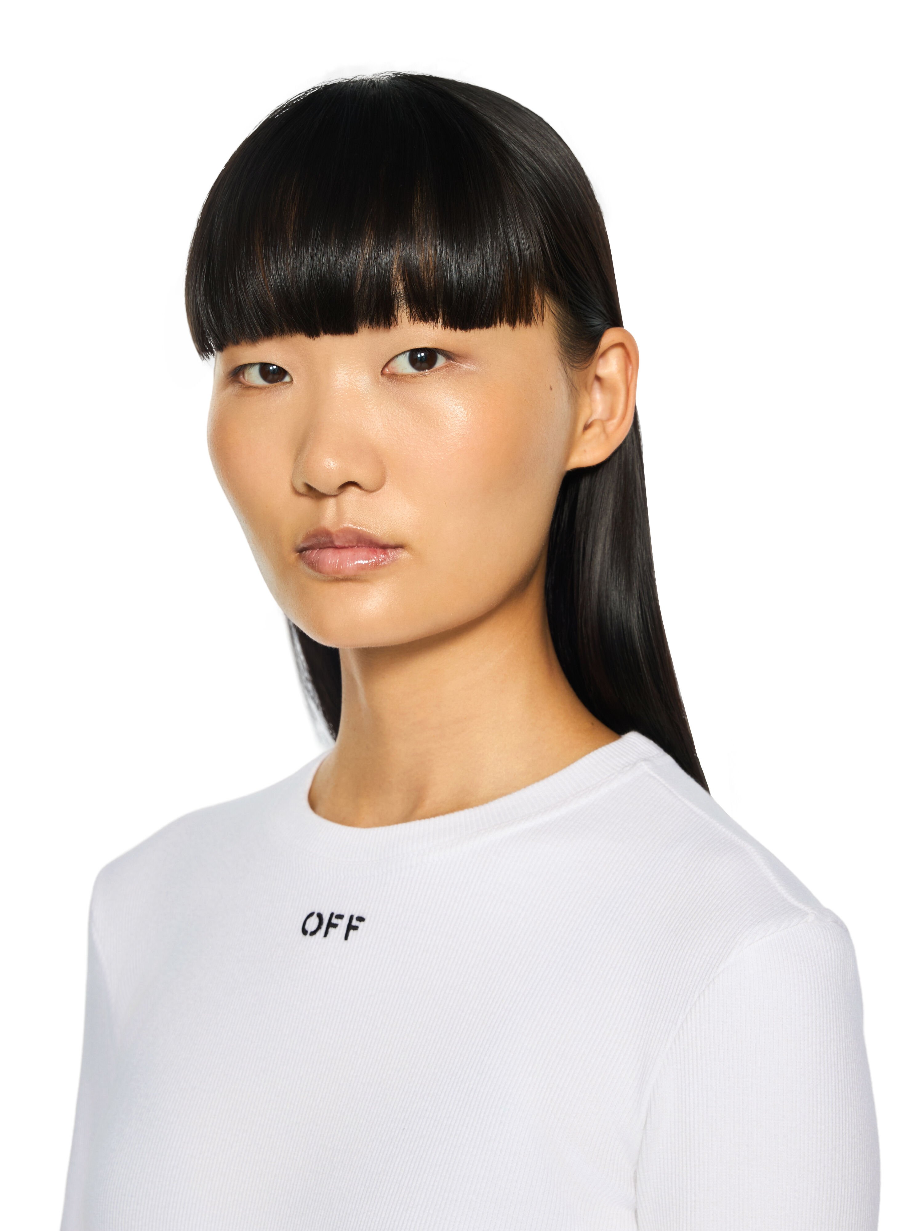 OFF WHITE Off Stamp Ribbed Long Sleeves T-Shirt White-Black 2FB00674T