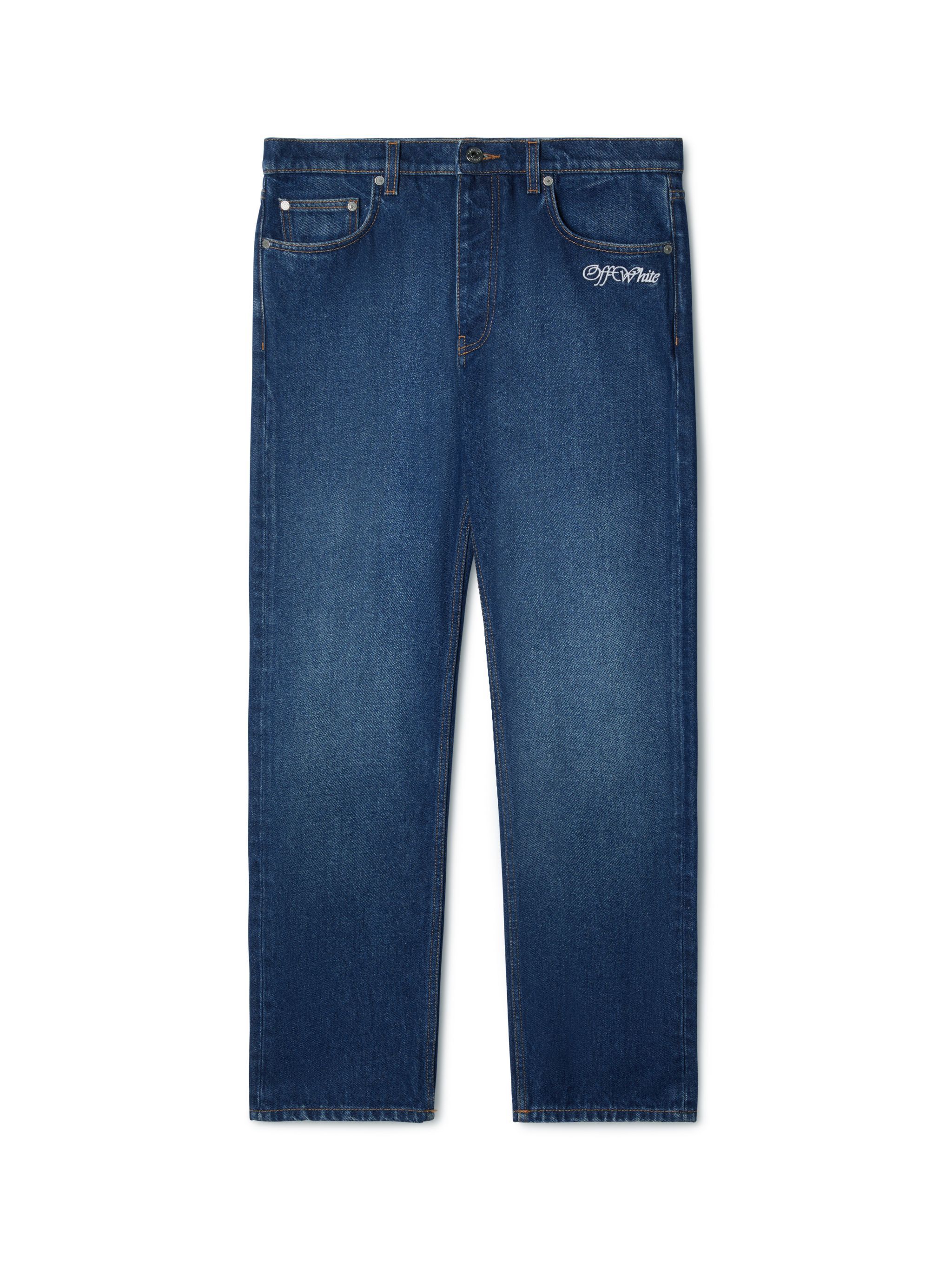 OFF WHITE Mittelblaue schmal zulaufende Jeans BLAU OMYA175F24DEN001