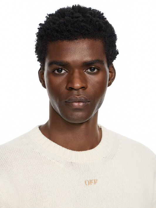 OFF WHITE Diagonals Fuzzy Knit Crewneck CREAM 44MHE087F26K002