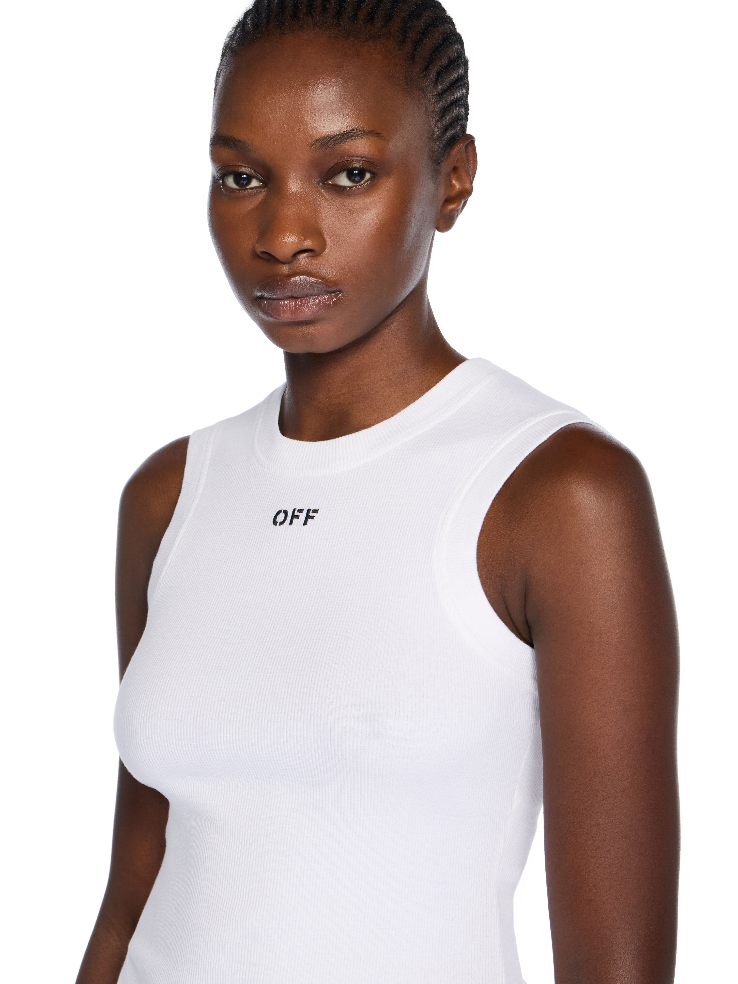 Off Stamp Rib Kat Top in WHITE - BLACK for Women | Off-White™