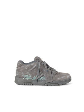 OFF WHITE Out Of Office "For Walking" Suede Sneakers DARK GREY - MISTY BLUE OMIA189S26LEA006