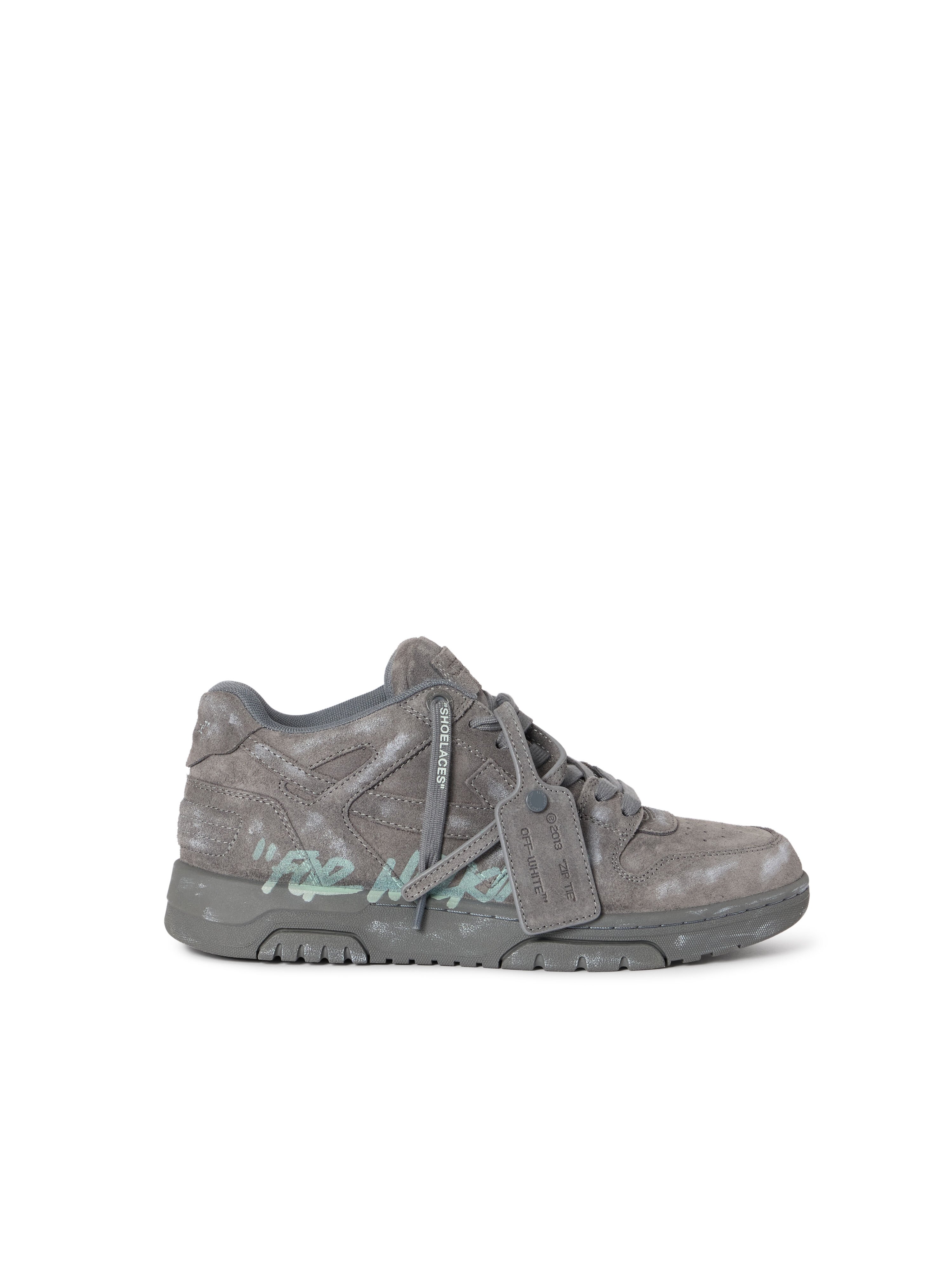 OFF WHITE Out Of Office "For Walking" Suede Sneakers DARK GREY - MISTY BLUE OMIA189S26LEA006