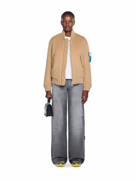 OFF WHITE Quote Bomber Jacket DOE-LIGHT BROWN OWEH031F25FAB001