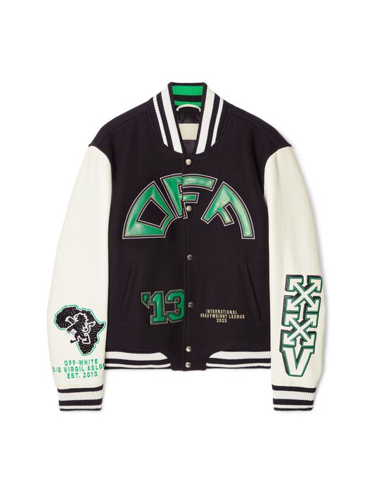 OFF WHITE Crocodile Wool/Leather Varsity Jacket BLACK OMJA122S25LEA002