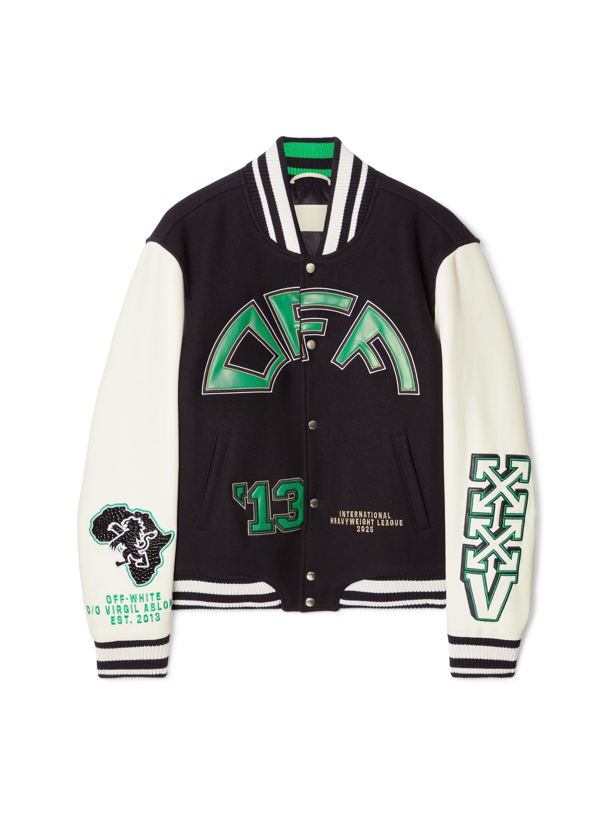 OFF WHITE Crocodile Wool/Leather Varsity Jacket BLACK OMJA122S25LEA002