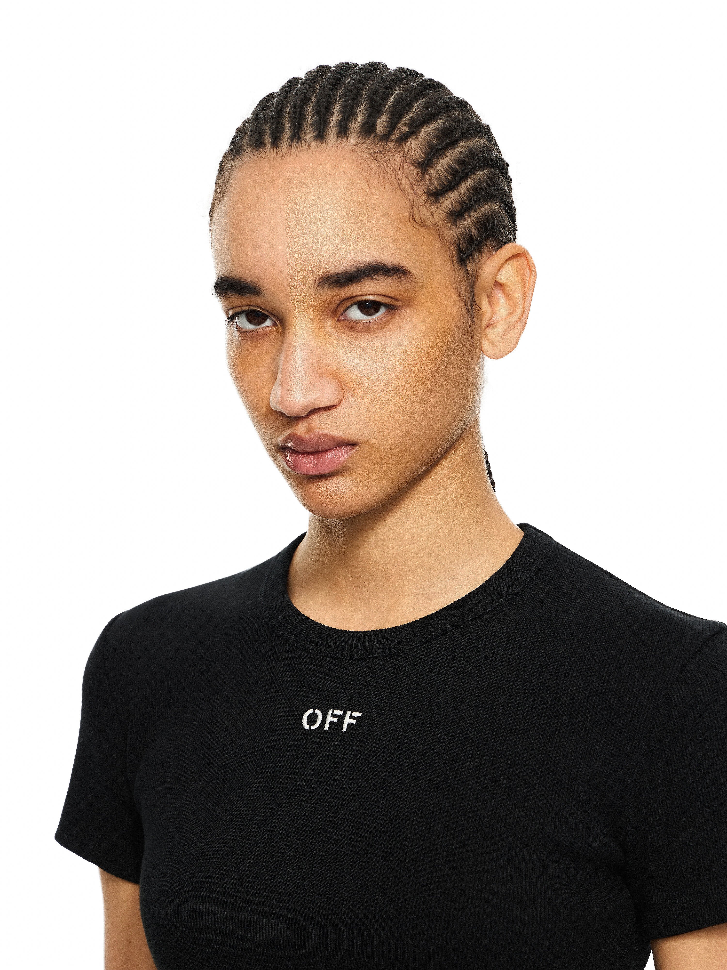 OFF WHITE Off Stamp Ribbed Basic T-Shirt Black-White 2AA065C99JER005