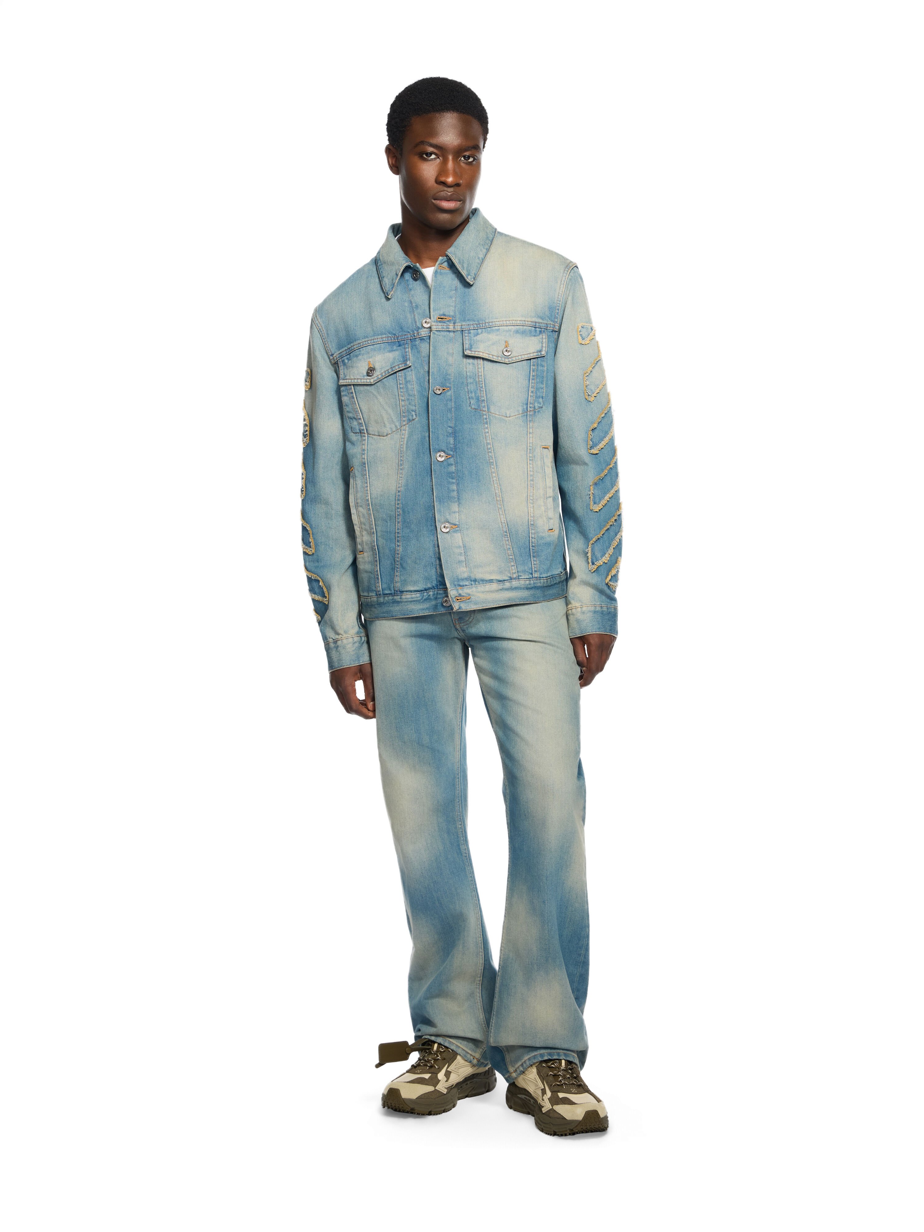 Diagonal Raw Patch Denim Jacket OFF WHITE Diagonal Raw Patch Denim Jacket DIRTY BLUE - DIRTY BLUE OMYE09BF25DEN001