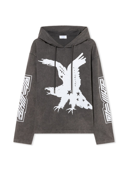 OFF WHITE Eagle 90s Hooded Long Sleeve T-Shirt VINTAGE BLACK - WHITE OMAB09DW25JER003