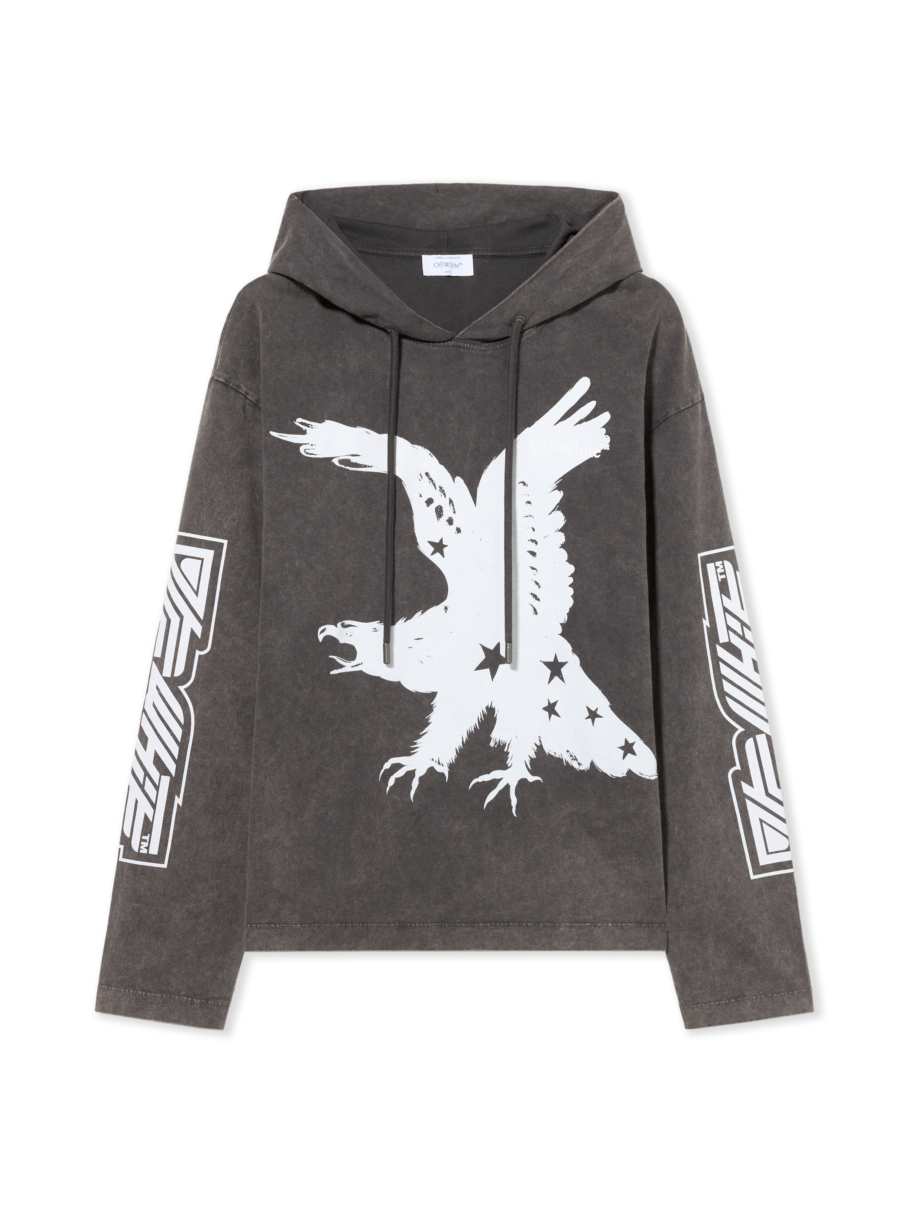 OFF WHITE Eagle 90s Hooded Long Sleeve T-Shirt VINTAGE BLACK - WHITE OMAB09DW25JER003