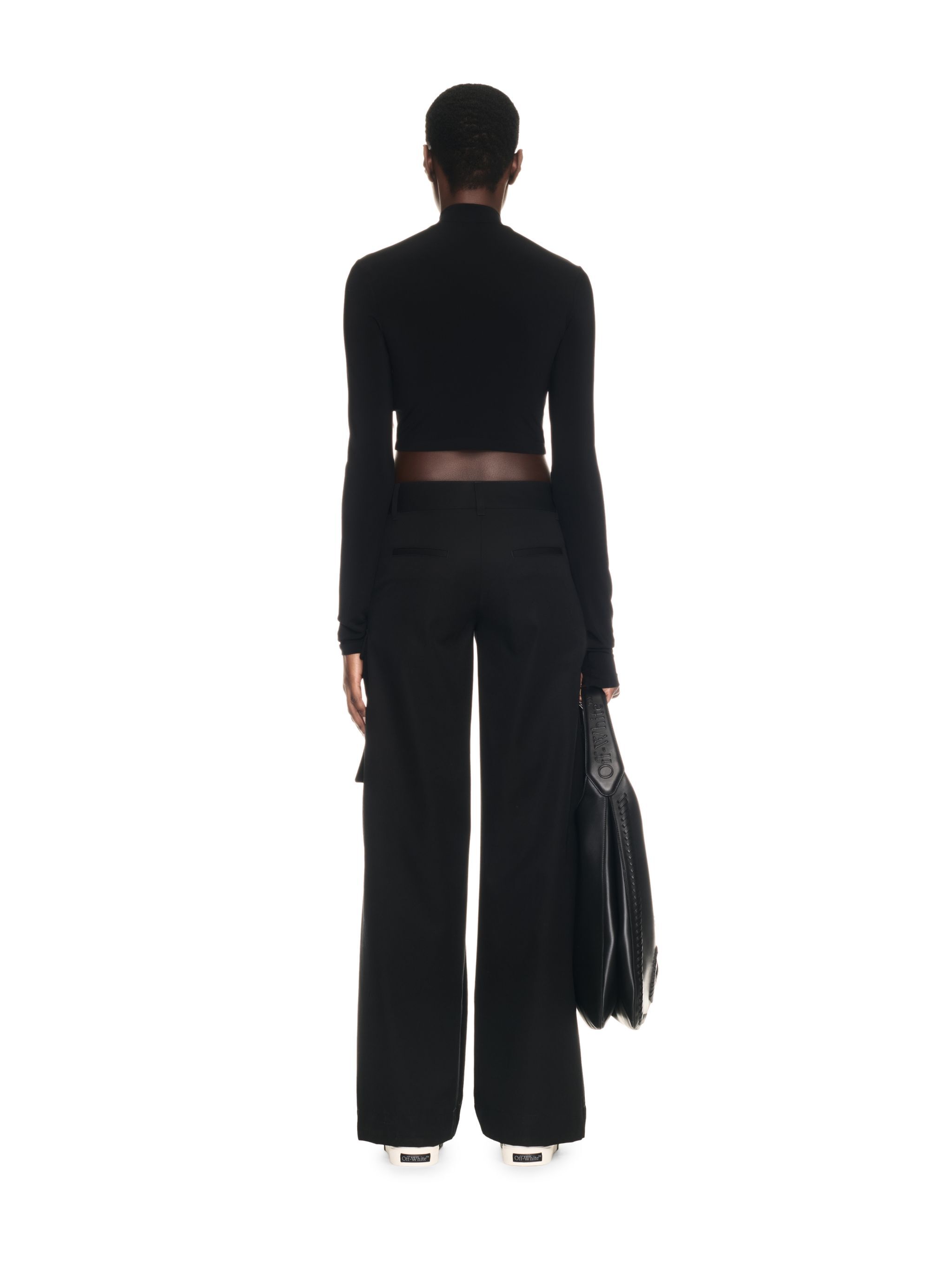 OFF WHITE CROP TOP NERO ADERENTE A MEZZO COLLO CON LOGO OFF NERO OWAD235C99JER001