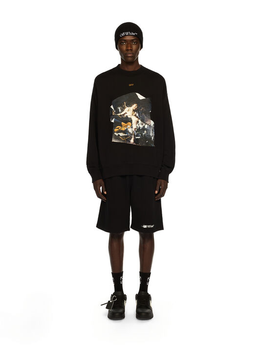 OFF WHITE Cupid Paper Skate Crewneck Sweatshirt BLACK - OCHER YELLOW OMBA054F25FLE00A
