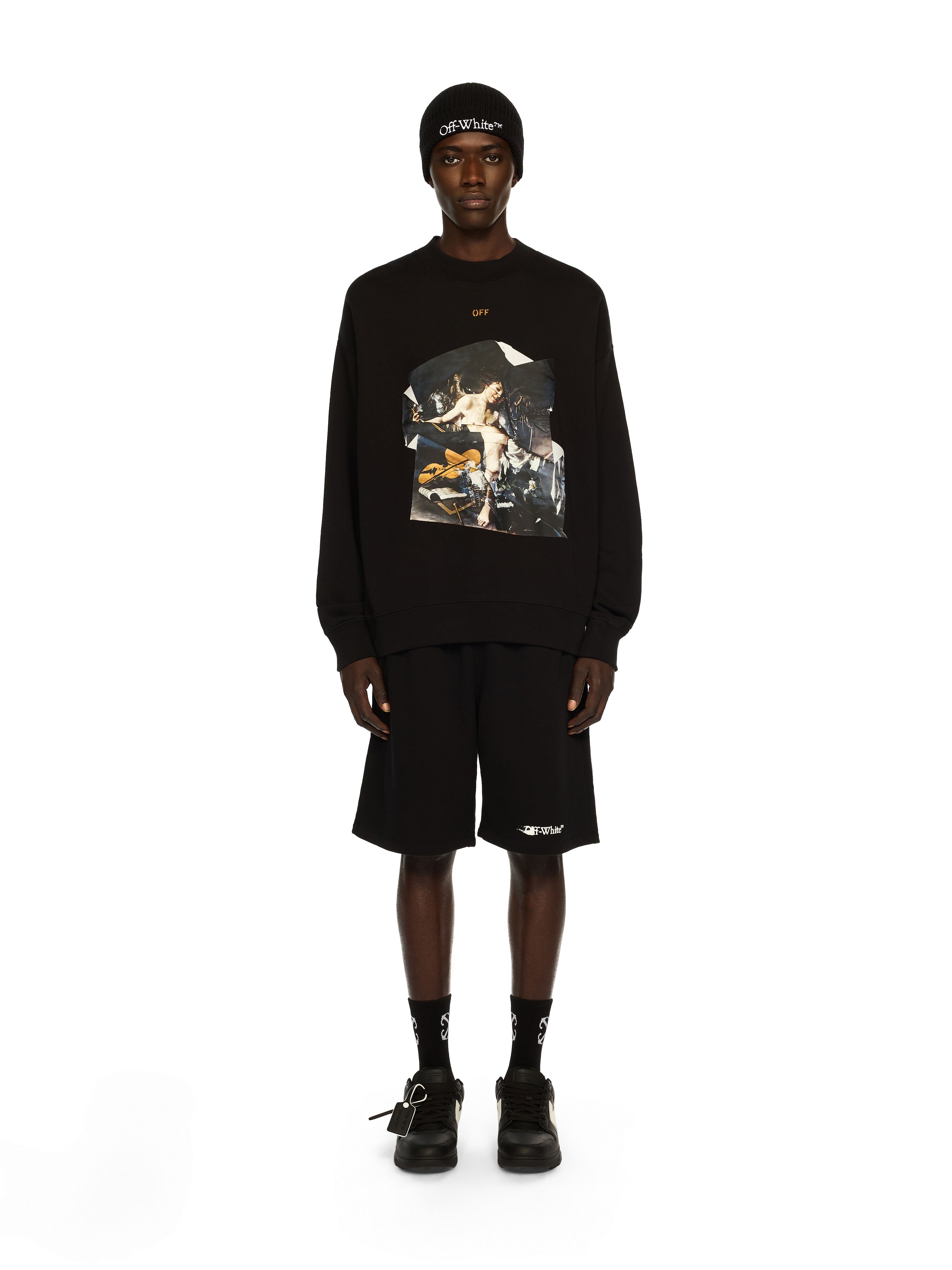OFF WHITE Cupid Paper Skate Crewneck Sweatshirt BLACK - OCHER YELLOW OMBA054F25FLE00A