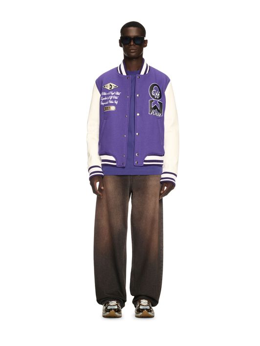 OFF WHITE Time Leather/Wool Varsity Jacket PURPLE OMJA122S25LEA001