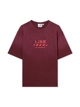 LAB L/AB Diagonal Washed T-Shirt RED DAHLIA 44LABF26T059