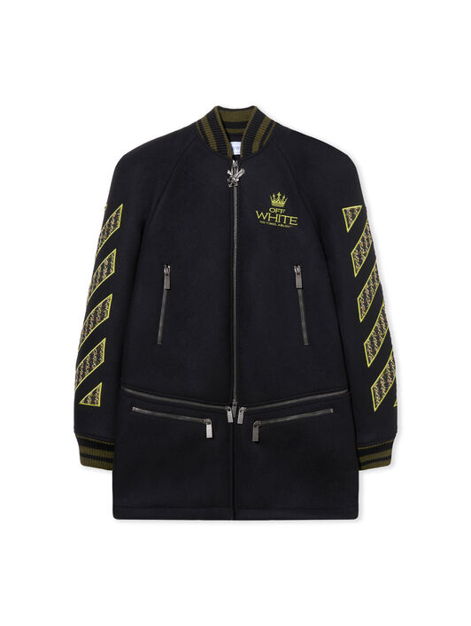 OFF WHITE Eagle Wool Twill Varsity Coat BLACK - POISON GREEN OMEK007W25FAB002