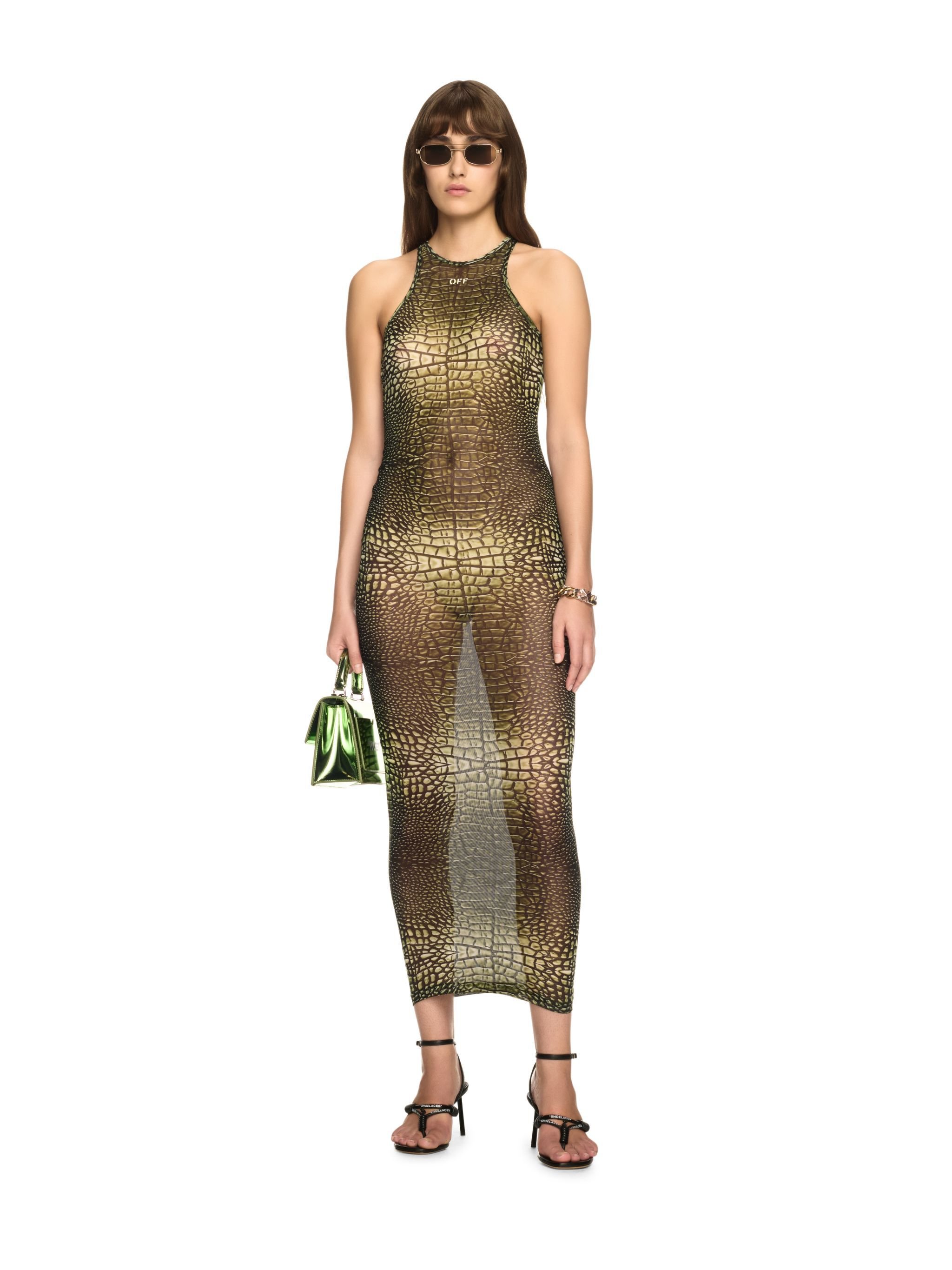 OFF WHITE Green Crocodile Mesh Racer Dress GREEN OWDB54JS25JER001