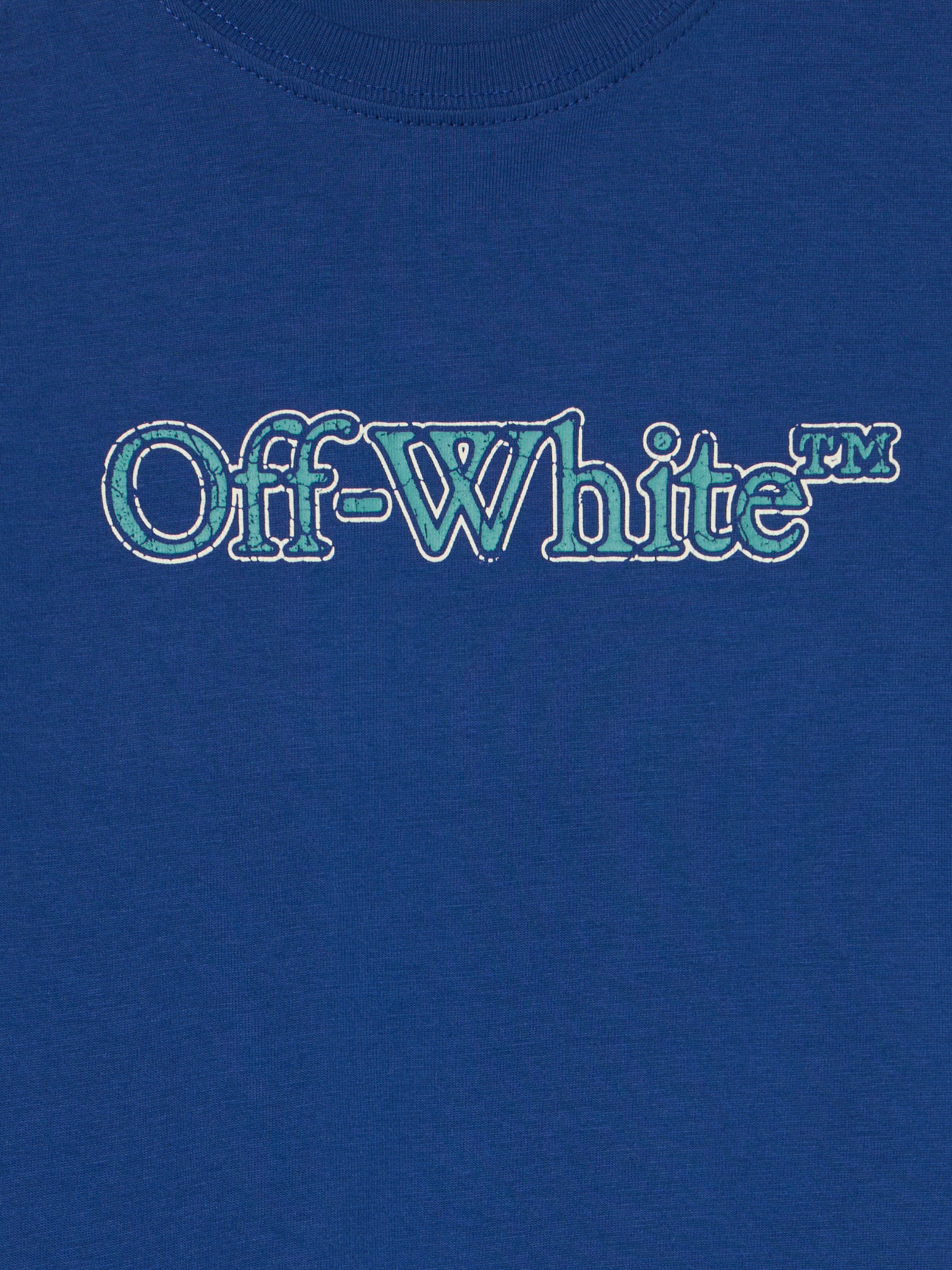 OFF WHITE Big Bookish Crackle Logo T-Shirt BLUE - TEAL OBAA002F25JER001