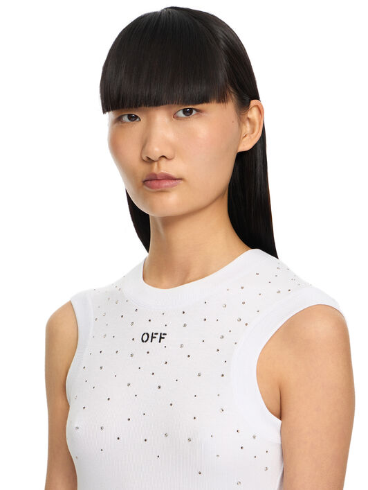 OFF WHITE OW X Swarovski Ribbed Kat Top WHITE 2AD26XS26JER002