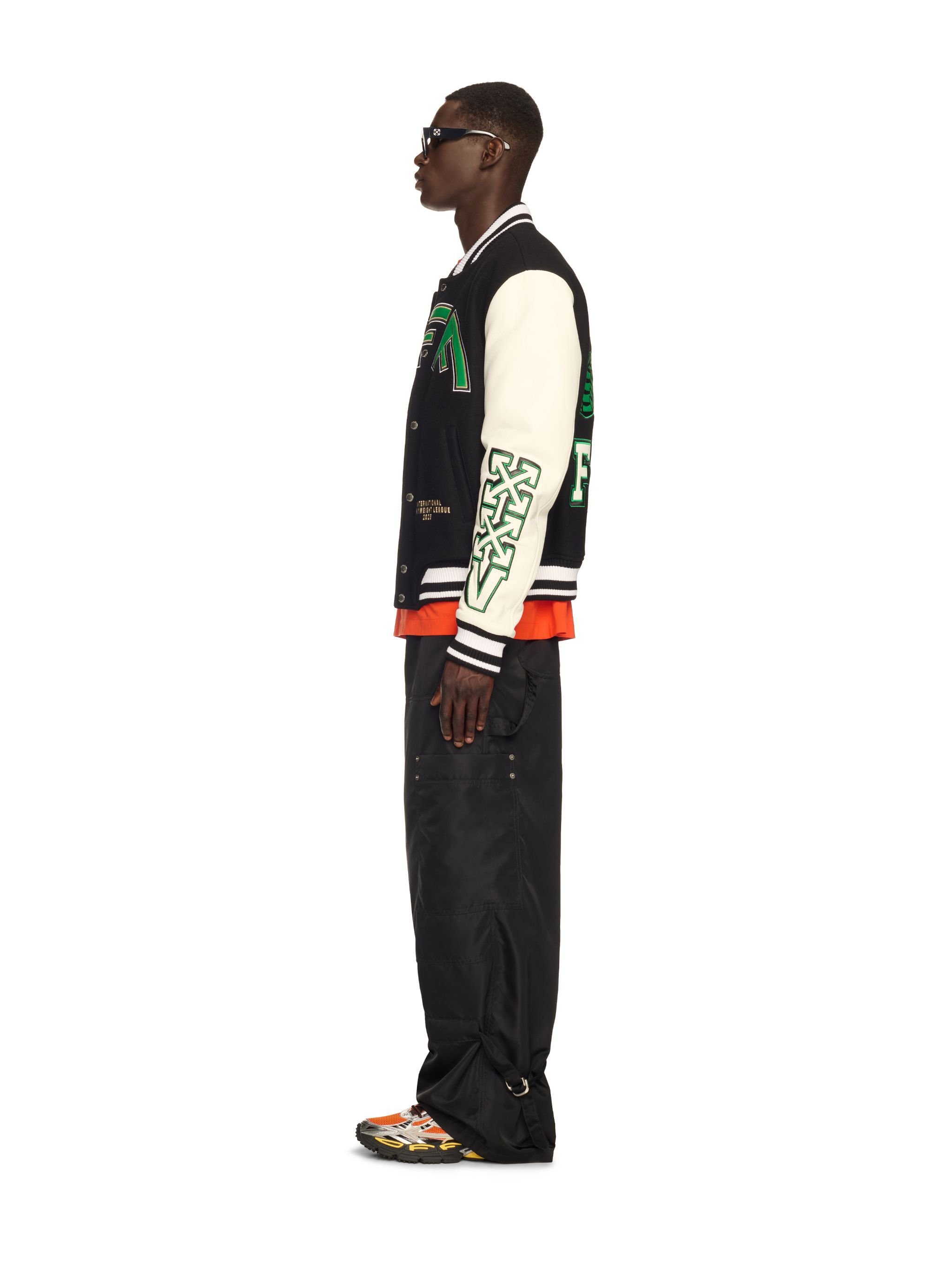 OFF WHITE Crocodile Wool/Leather Varsity Jacket BLACK OMJA122S25LEA002