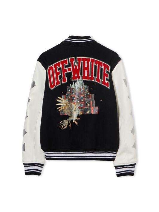Wo Soundsystem Varsity Jacket OFF WHITE Wo Soundsystem Varsity Jacket BLACK-RED DAHLIA OWEK006F25FAB003