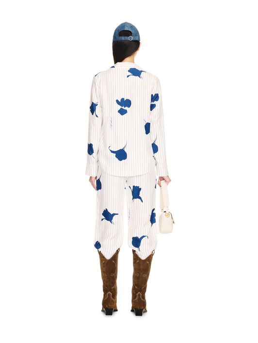 LangäRmeliges Pajama-Hemd Mit Streifen Und Blumen OFF WHITE LangäRmeliges Pajama-Hemd Mit Streifen Und Blumen WEISS OWGE016F24FAB001