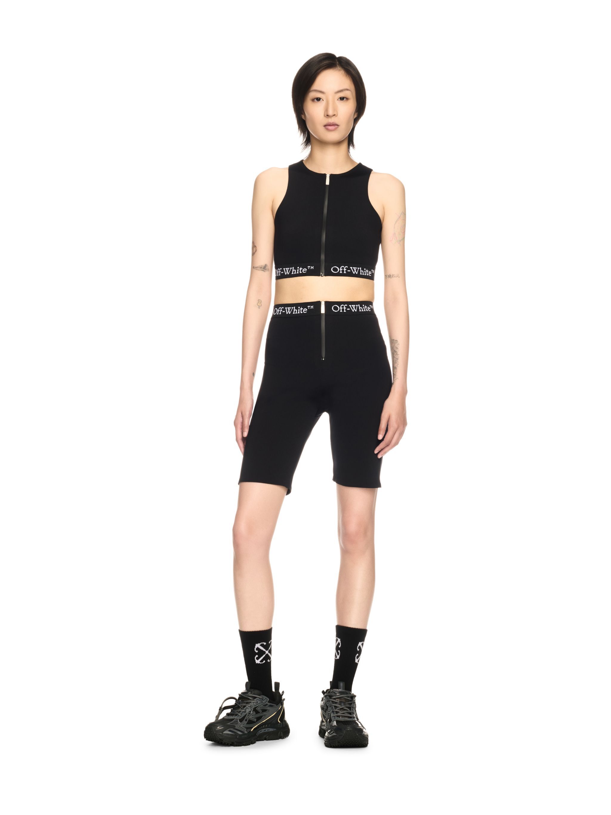 OFF WHITE Black Logo Band Zip Shorts BLACK OWVH029S25JER001