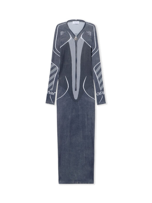 OFF WHITE Diag Seamless Zip Dress BLUE IRIS-WHITE OWVT028F25KNI001