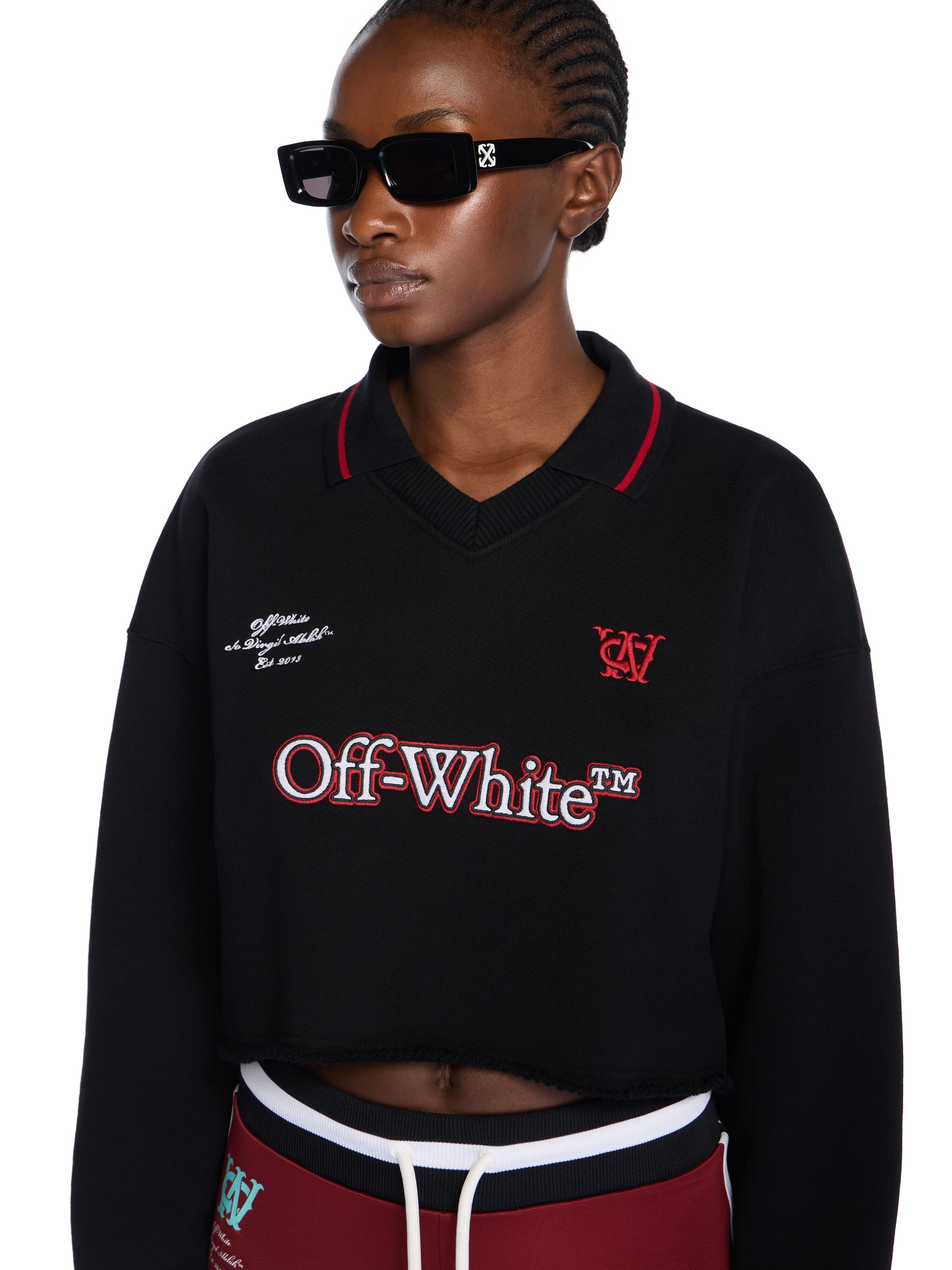 Sporty Crop Polo Logo Sweatshirt OFF WHITE Sporty Crop Polo Logo Sweatshirt BLACK-RED DAHLIA OWBA07BF25FLE001