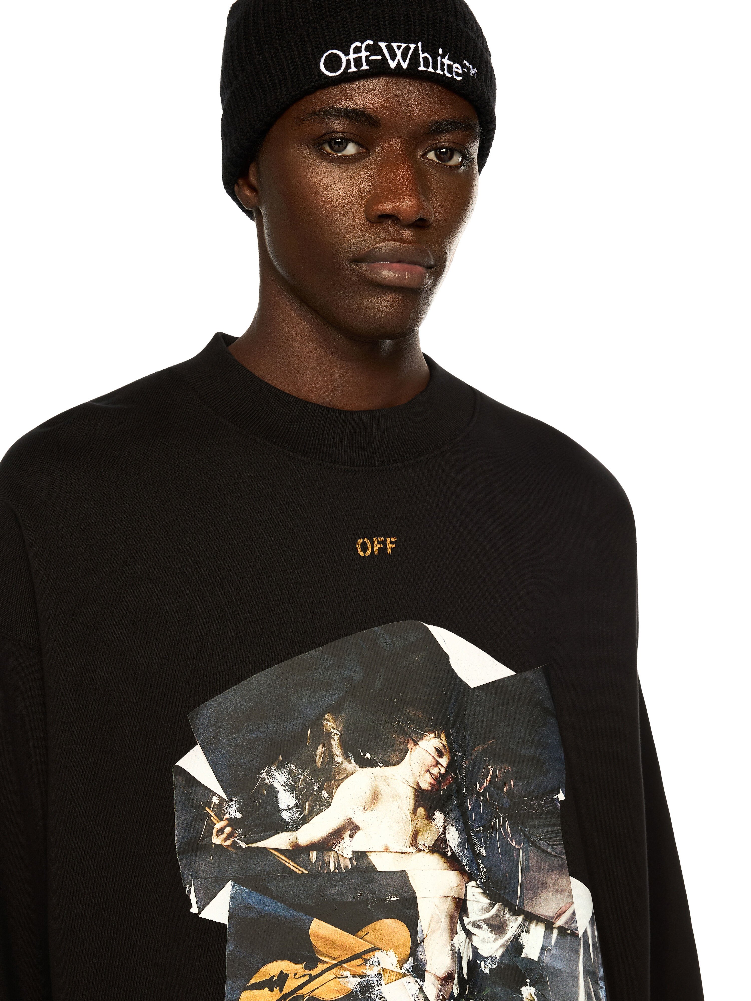 OFF WHITE Cupid Paper Skate Crewneck Sweatshirt BLACK - OCHER YELLOW OMBA054F25FLE00A