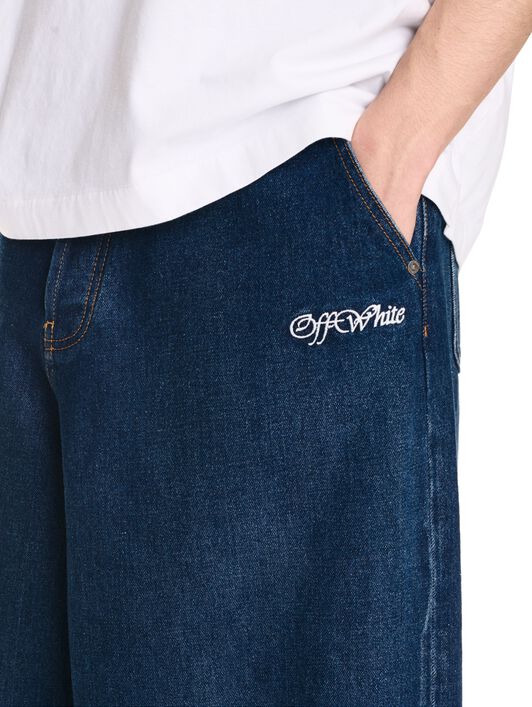 OFF WHITE BLAUE WEITE DENIM-HOSE MIT LOGO BLAU OMYA18CF24DEN001