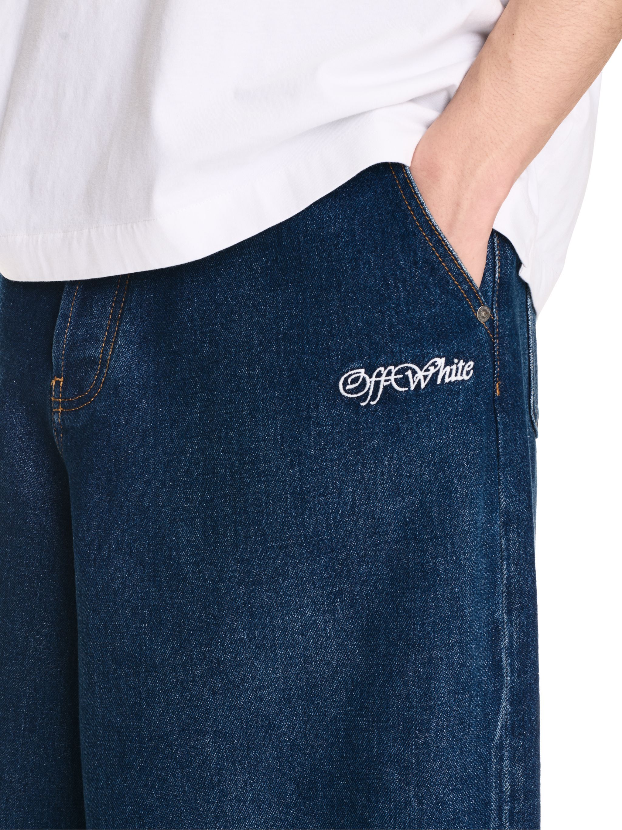 OFF WHITE BLAUE WEITE DENIM-HOSE MIT LOGO BLAU OMYA18CF24DEN001