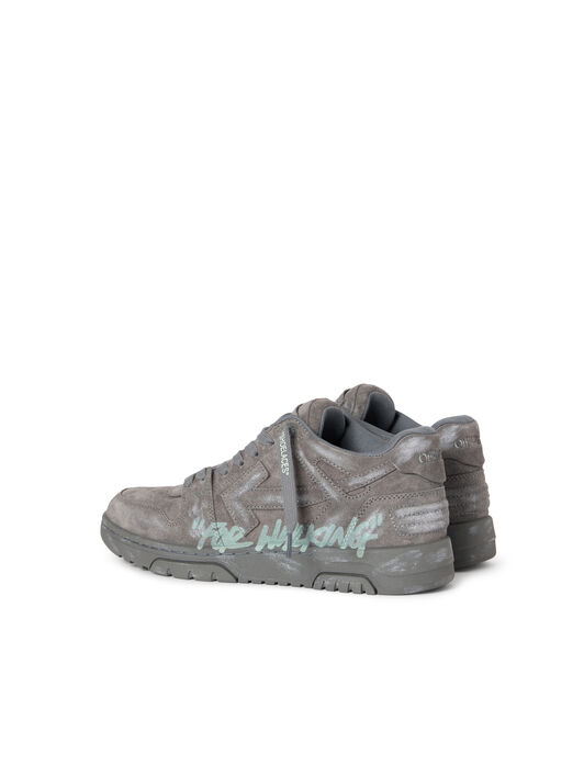 OFF WHITE Out Of Office "For Walking" Suede Sneakers DARK GREY - MISTY BLUE OMIA189S26LEA006