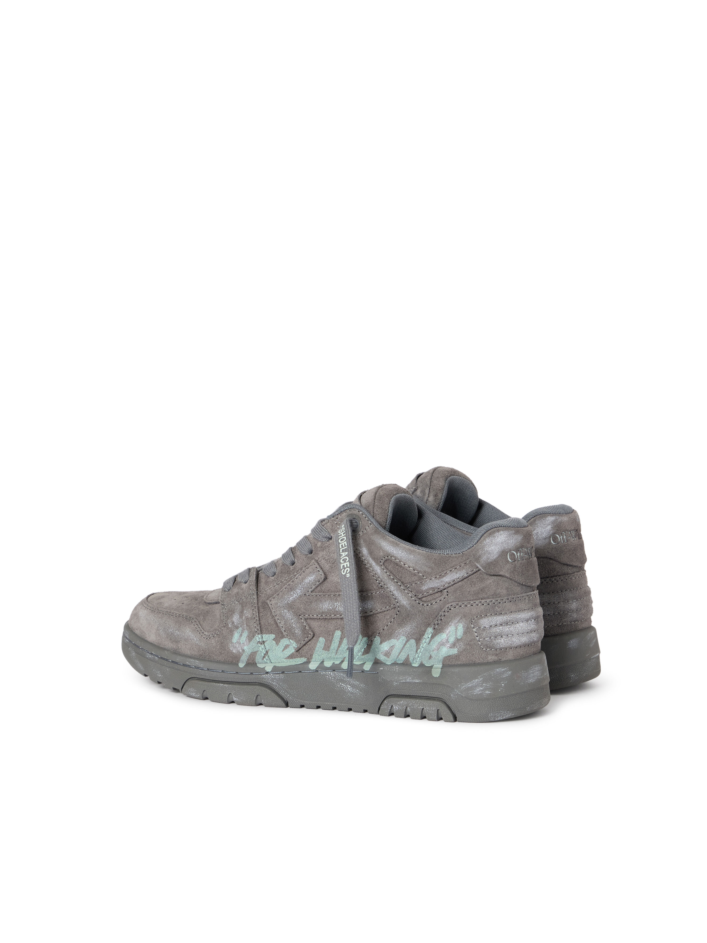 OFF WHITE Out Of Office "For Walking" Suede Sneakers DARK GREY - MISTY BLUE OMIA189S26LEA006
